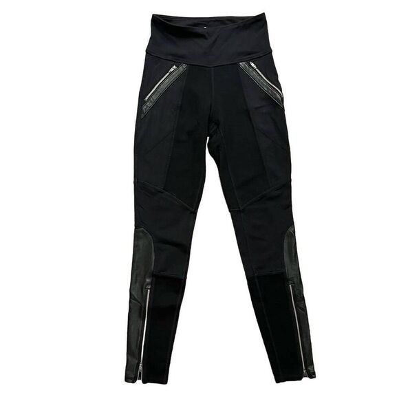 Athleta Leggings Pants Women's XXS Back Faux Leather Side Pockets Elastic Waist - Picture 1 of 7